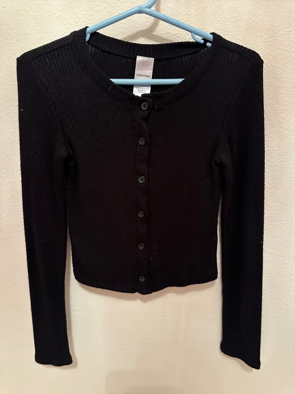 Nordstrom Black Ribbed Button-Front Kids Cardigan